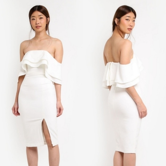 Bardot Band White Off-the-Shoulder Midi Dress - Picture 1 of 6